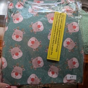 CC Boutique Kids Pajama Set - Green with Pink Reindeer